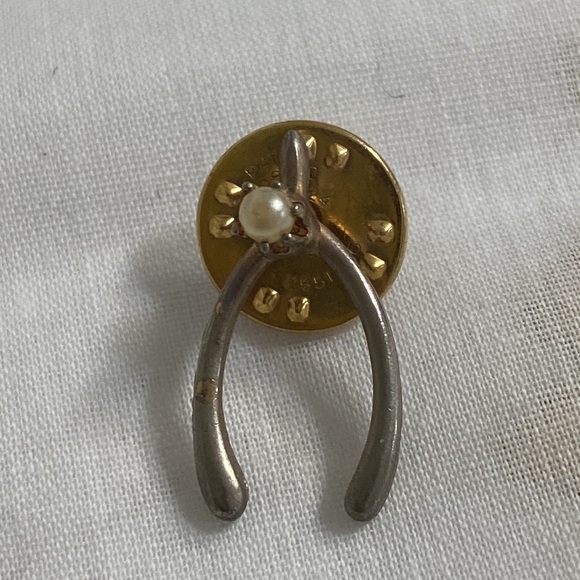 Simulated pearl wishbone square black gold enamel tie tack bundle - Picture 3 of 4